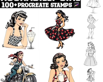 Plus de 100 tampons Rockabilly Girl Procreate | Pinceaux procréer | Téléchargement numérique instantané