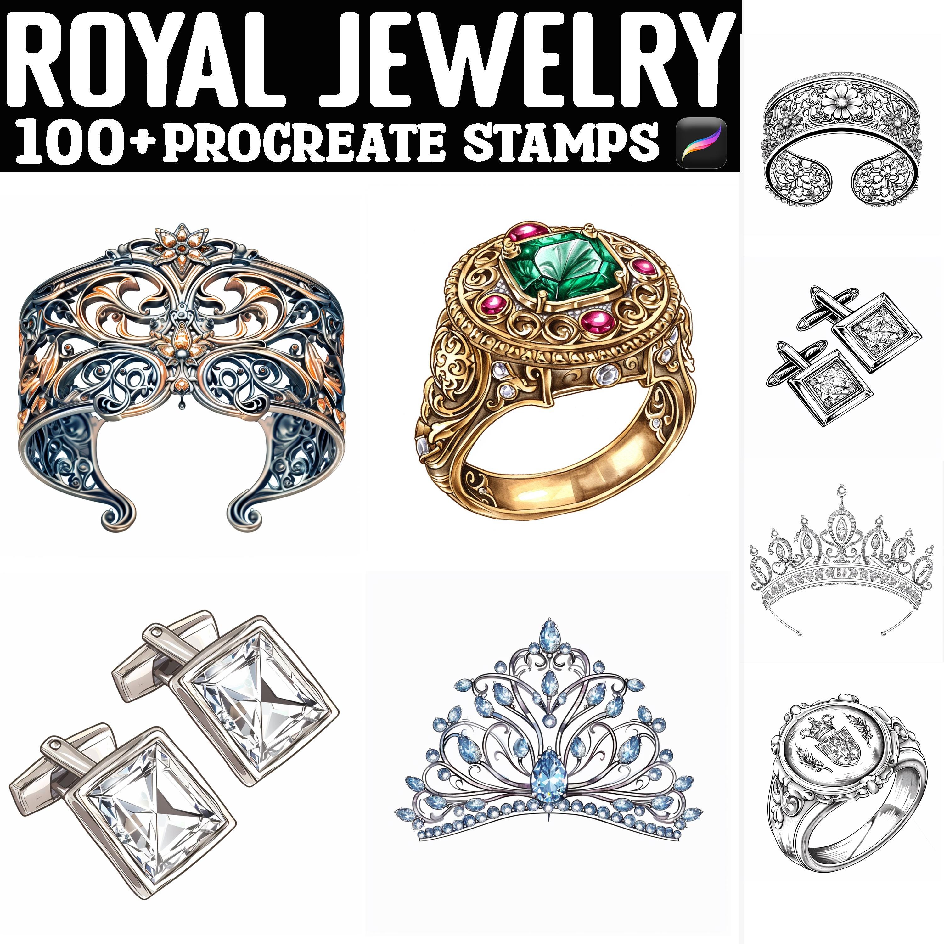 100+ Sellos y Pinceles Procreate de Joyería Real | Coronas, Tiaras, Gemas | Descarga Instantánea