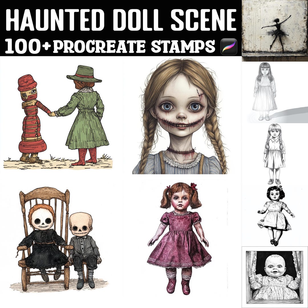 100+ Haunted Doll Scene Procreate Stamps | Procreate Brushes | Instant ...