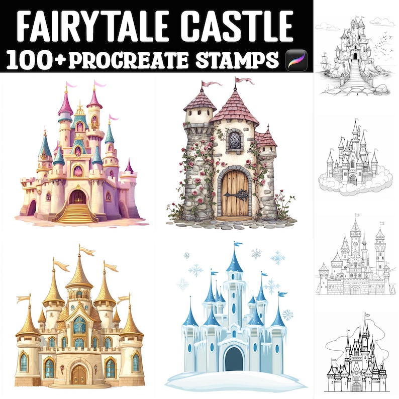 100+ Fairy Tale Castle Procreate Stamps | Procreate Brushes | Instant ...