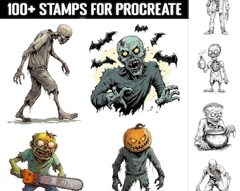 Más de 100 sellos de zombis para Procreate / Paquete de pinceles para Procreate / Descarga digital instantánea