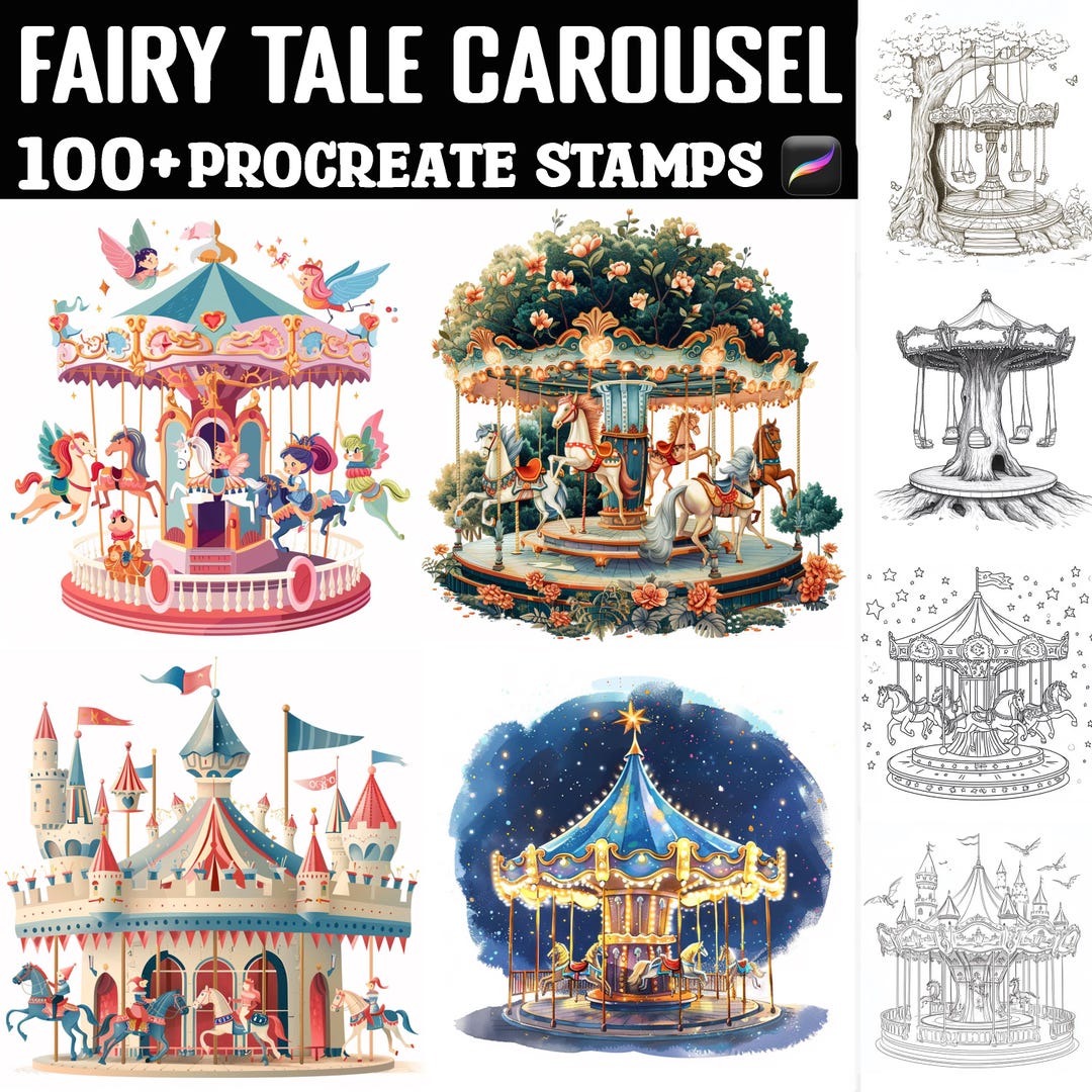 100+ Fairy Tale Carousel Stamps | Procreate Brushes | Instant Digital ...