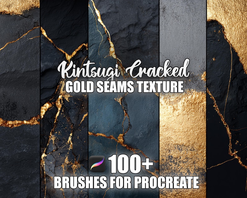 Kintsugi Procreate Brushes: Gold Seams Texture Patterns (instant ...