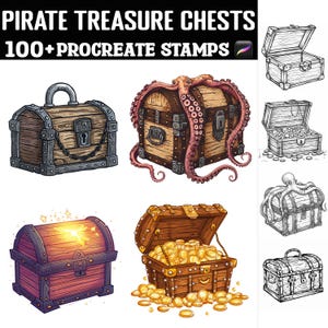 100+ Pirate Treasure Chests Procreate Stamps | Procreate Brushes | Instant Digital Download