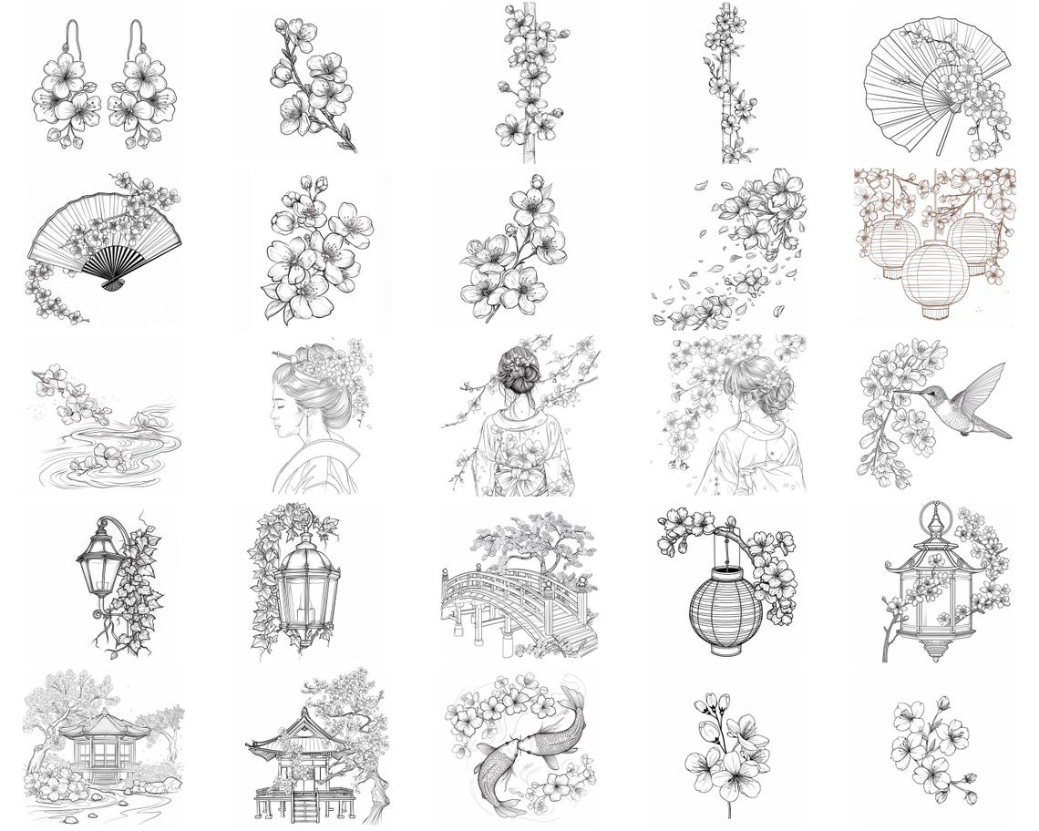 100+ Japanese Cherry Blossoms Procreate Stamps | Procreate Brushes ...