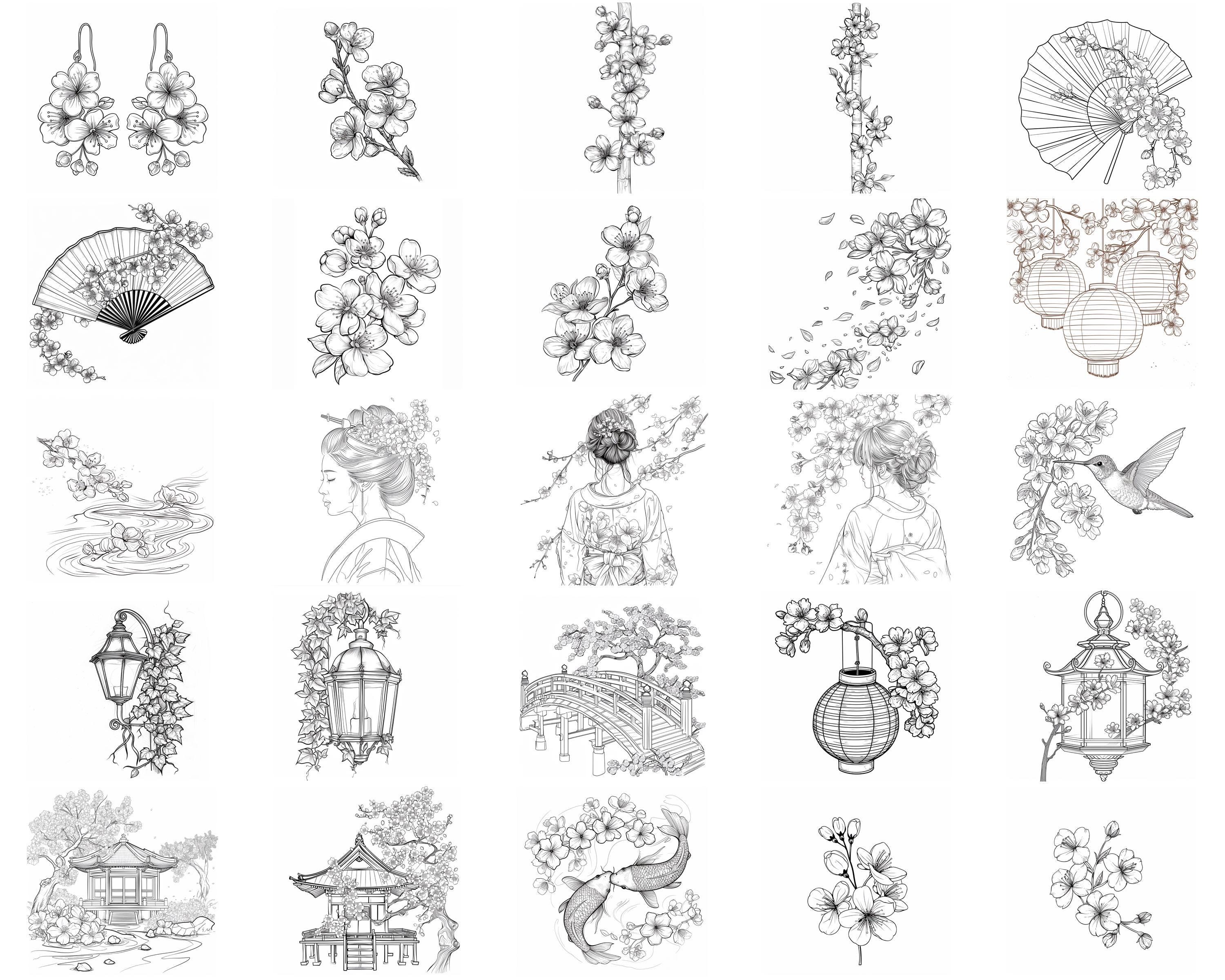 100+ Japanese Cherry Blossoms Procreate Stamps | Procreate Brushes ...