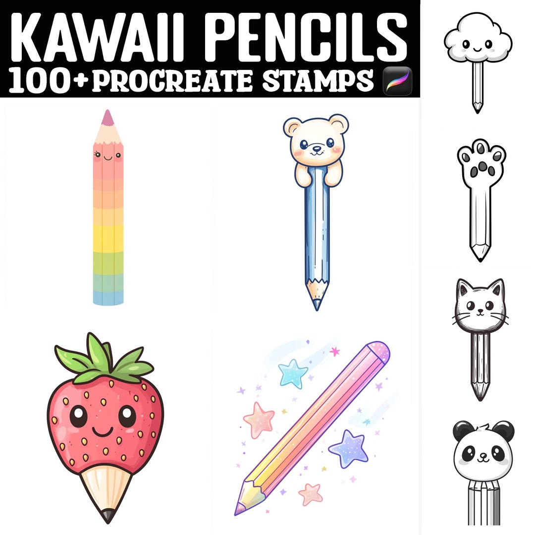 100+ Kawaii Pencil Procreate Stamps | Procreate Brushes | Instant ...