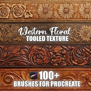 Western Floral Procreate Brushes: Tooled Leather Texture Patterns (Instant Download)