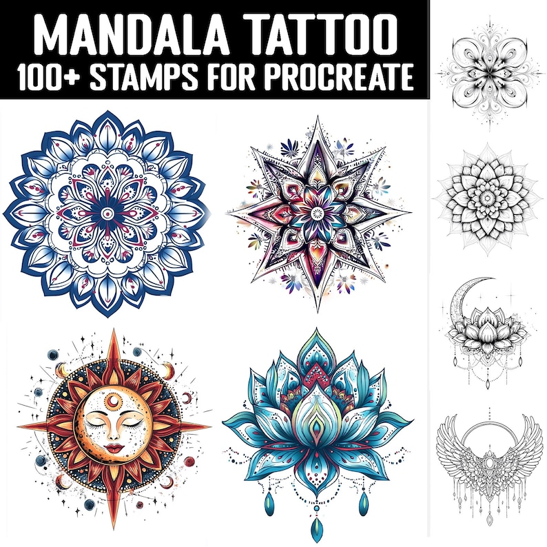 100+ Mandala Tattoo Procreate Stamp | Procreate Brush Bundle | Instant ...