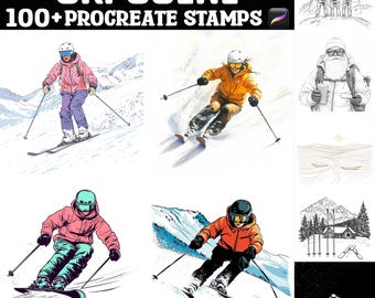 100+ znaczków Procreate Ski Scene | Pędzle Procreate | Natychmiastowe pobieranie cyfrowe