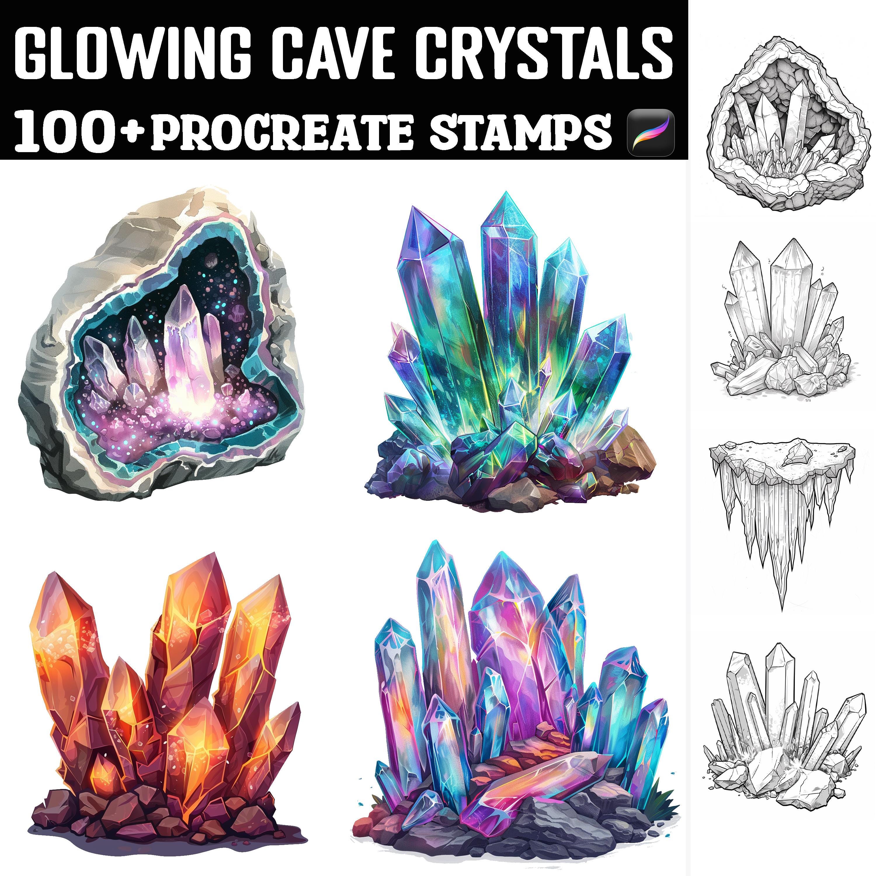 100+ Glowing Cave Crystal Procreate Stamps & Brushes | Luminous Gems for Fantasy Art | Instant Download
