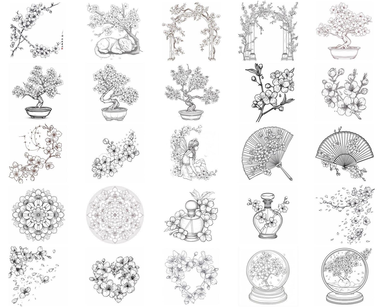100+ Japanese Cherry Blossoms Procreate Stamps | Procreate Brushes ...