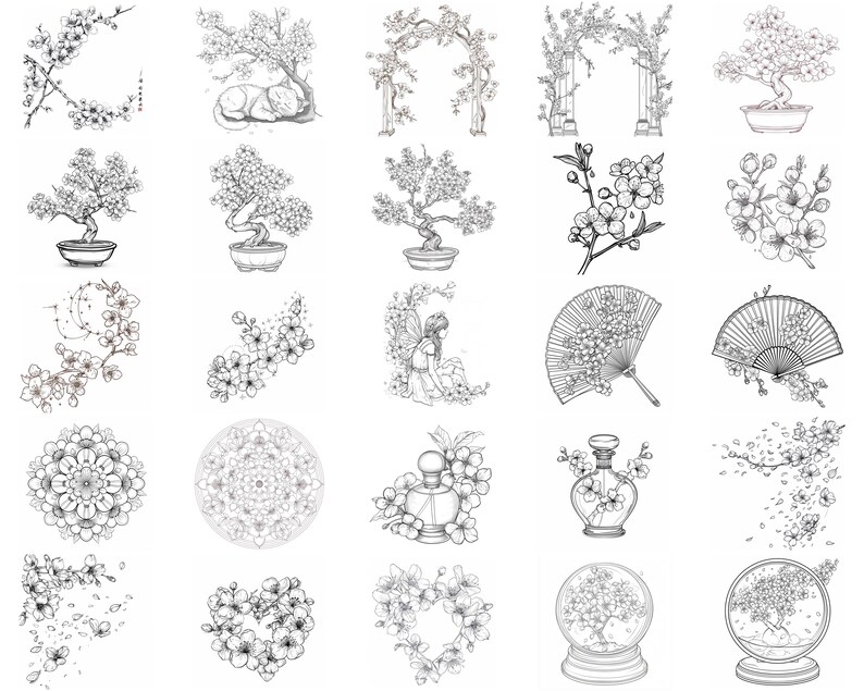 100+ Japanese Cherry Blossoms Procreate Stamps | Procreate Brushes ...