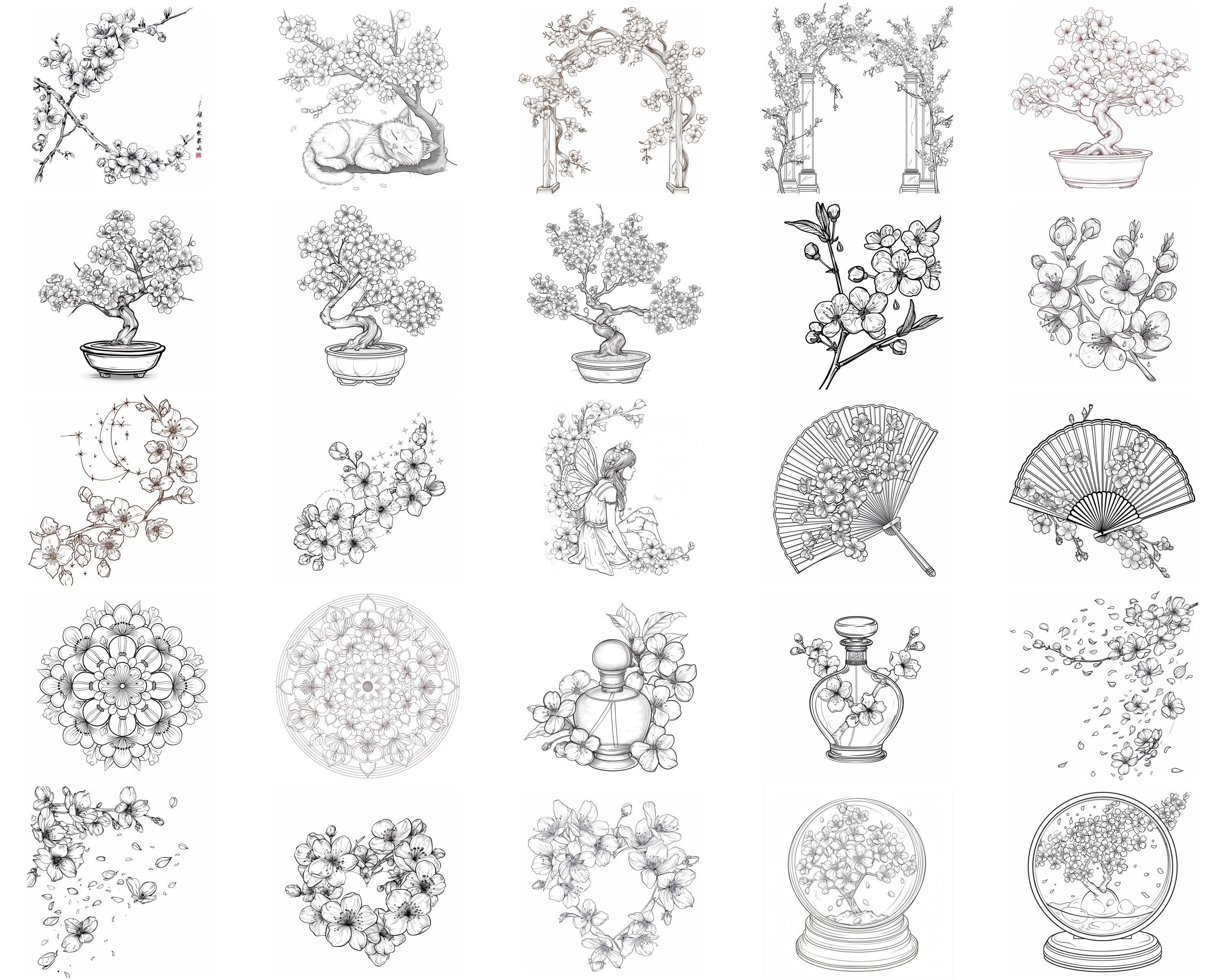 100+ Japanese Cherry Blossoms Procreate Stamps | Procreate Brushes ...