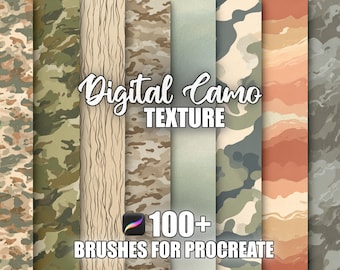 Digital Camo Procreate Brushes: 100+ Seamless Texture Patterns (Instant Download)