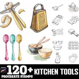 120+ Kitchen Tools Procreate Stamps | Procreate Brushes | Instant Digital Download