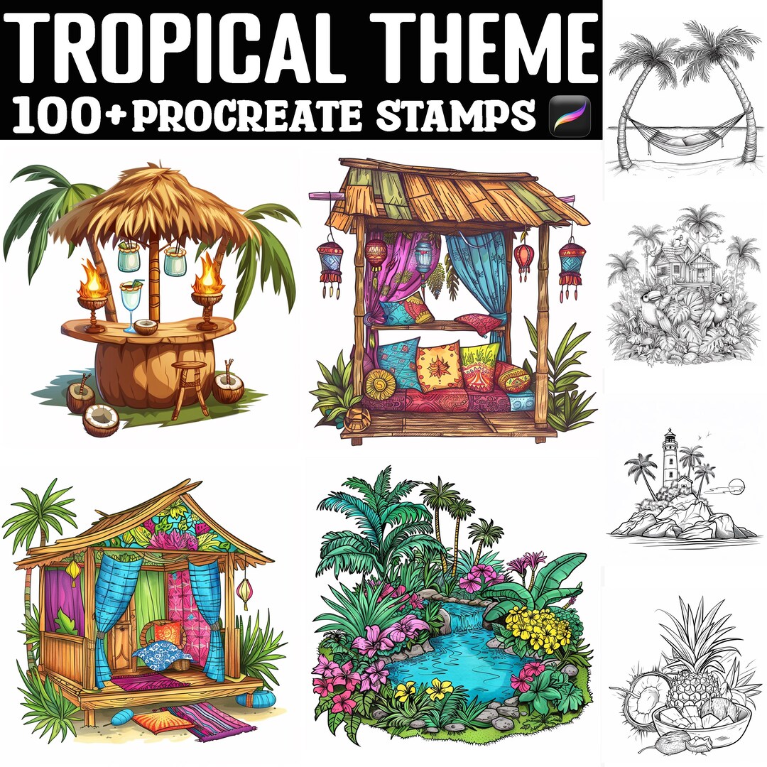 100+ Tropical Theme Procreate Stamps | Procreate Brushes | Instant ...