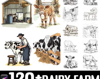 120+ znaczków Dairy Farm Procreate | Pędzle Procreate | Natychmiastowe pobranie cyfrowe