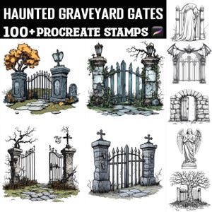 100+ Haunted Graveyard Gates Procreate Stamps | Procreate brushes | Instant Digital Download