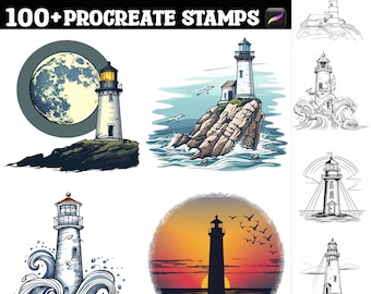 100+ Northern Lighthouse Beams Procreate Stamps | Procreate Brushes | Instant Digital Download
