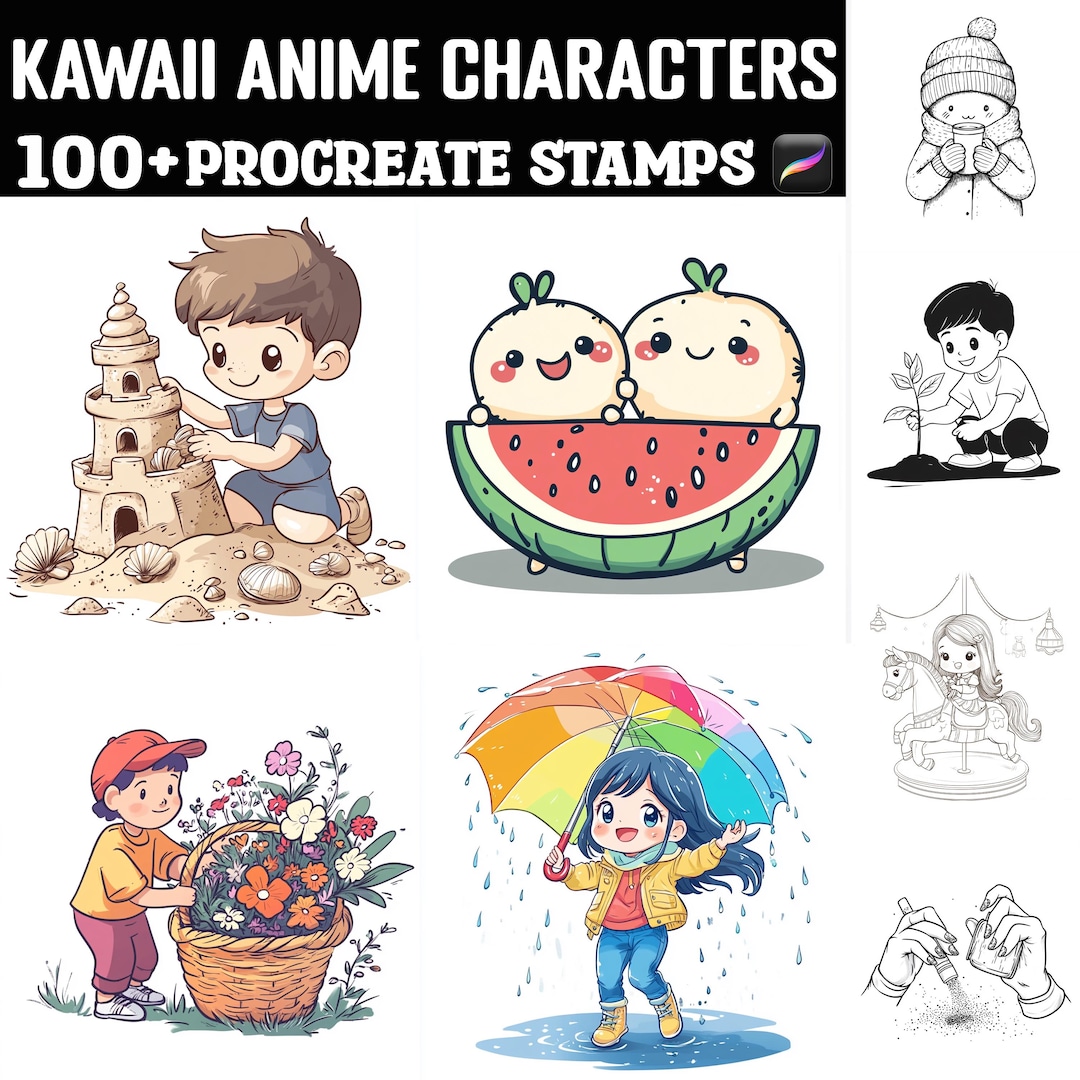 100+ Kawaii Anime Characters Stamps | Procreate Brushes | Instant ...
