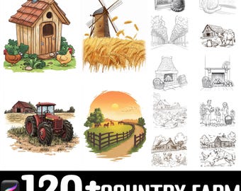 120+ landelijke boerderij postzegels | Voortplantingsborstels | Directe digitale download