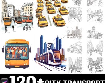 120+ stadsvervoerspostzegels | Voortplantingsborstels | Directe digitale download