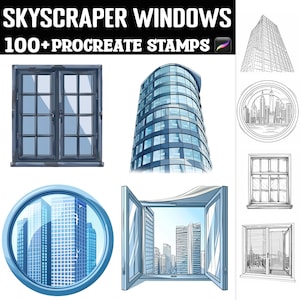 100+ Wolkenkrabber Windows Procreate Stamps | Voortplantingsborstels | Directe digitale download