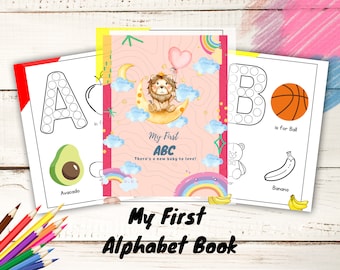 Afdrukbaar ABC-kleurboek voor peuters, leerpagina's alfabet voor kinderen, voorschoolse kleuractiviteit, pdf direct downloaden