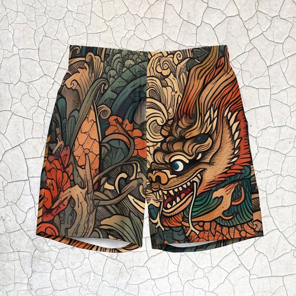 Men swim shorts in a traditional Japanese Tattoo Style, Dragon Tattoo Men's swim trunks