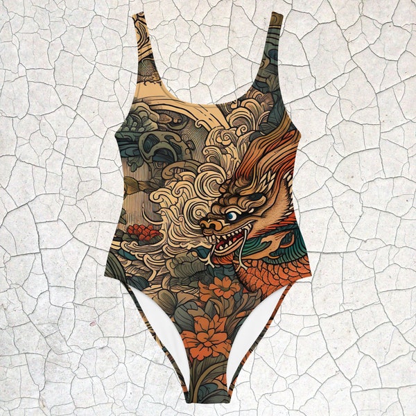 Traditional Japanese Tattoo Style Dragon Swimsuit