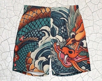 Blue Dragon Board Shorts Japanese Traditional Tattoo Style Men's swim trunks