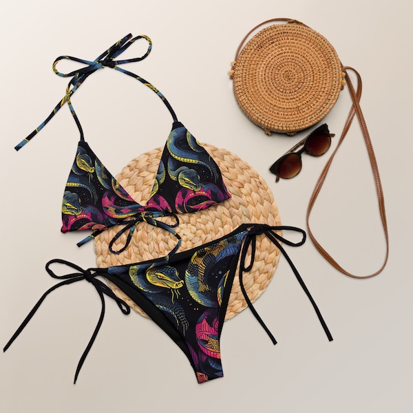 Exotik Bikini Set, Schlangen Bikini mit Neon-Schlangenmuster, Schnelltrocknend