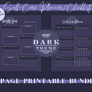Dark Self-Care Digital Planner, Printable Self-Care Checklist, Adult Daily Planner/Checklist, Self-Care & Habit Tracker