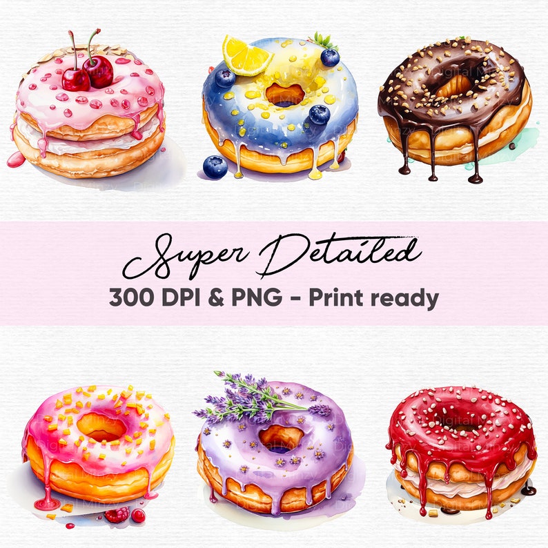 25 Watercolor Donuts Clipart, Donut PNG, Baking Clipart, Dessert ...