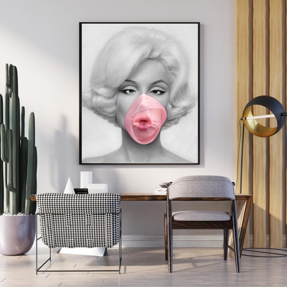 de wind is sterk getrouwd haai Marilyn Monroe Pink Bubble Gum Poster High Quality Print Pop - Etsy
