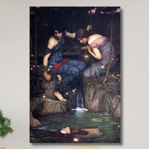 John William Waterhouse Nymphs Finding The Head Of Orpheus Oil Painting Art, John William Waterhouse Girls Artwork Print Poster Canvas Arts