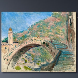 Claude Monet Bridge At Dolceacqua 1884 Oil Painting Print, Claude Monet Wall Art, Claude Monet Artwork, Claude Monet Exhibition Canvas Print