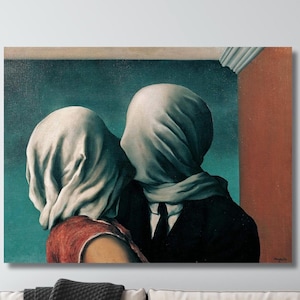 Rene Magritte Os Amantes 1928 Pintura Impressão, Rene Magritte Obra de Arte, Rene Magritte Exposição Arte de Parede, Rene Magritte Os Amantes Arte em Tela