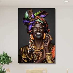 African Woman Print Art, African Woman Smile Canvas, African American Home Decor, African Decor, Beautiful Black Woman Make Up Ready To Hang