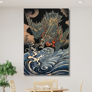 Tenjiku Tokubei Dragon Canvas Prints, Utagawa Kuniyoshi Paintings Art, Utagawa Kuniyoshi Artwork, Utagawa Kuniyoshi Dragon Posters Wall Art
