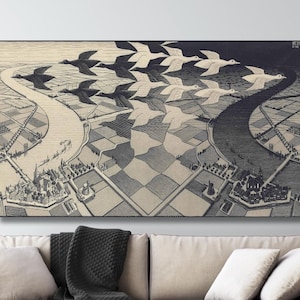 M.C. Escher Day and Night Street Paintings Print, Maurits Cornelis Escher Canvas Wall Art, MC Escher Artwork Print, M C Escher Poster Print
