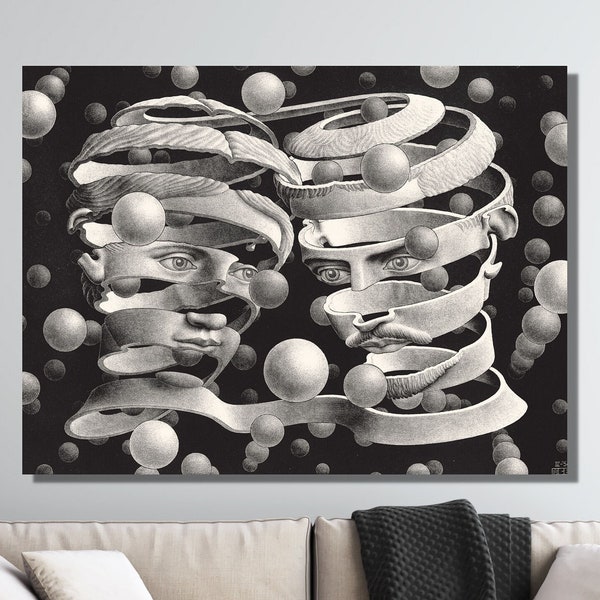 Maurits Cornelis Escher Bond Of Union Painting Print, Maurits Cornelis Escher Canvas Art, MC Escher Artwork, M C Escher Paintings Fascim Art