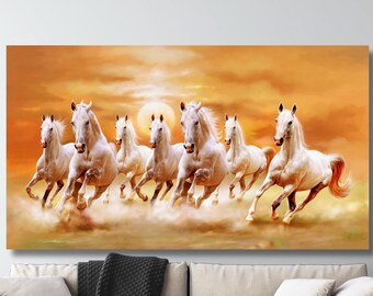 7 White Horses Running painting Print, White Horse Poster Art, White Horse Canvas Arts, Horses Running Print, Horses Running Canvas Wall Art