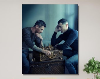 Messi och Ronaldo schackcanvastavlor, Messi CR7-affisch, Ronaldo Messi-tryck, schackutmaningsaffisch, Ronaldo och Messi spelar schack-affisch