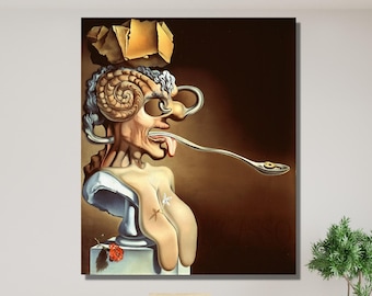 サルバドール・ダリ作「象たち」油絵複製画、シュールな室内装飾壁