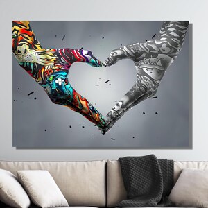 Love Hands Banksy Canvas, Heart Canvas Print Arts, Graffiti Wall Art, Banksy Street Painting Wall Art Print, Banksy Graffiti Wall Art Poster