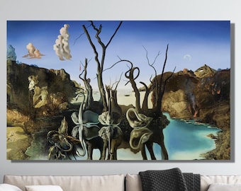 Salvador Dali Swans Reflecting Elephants Oil Painting Print, Salvador Dali Wall Art, Salvador Dali Artwork, Salvador Dali Exhibition Posters