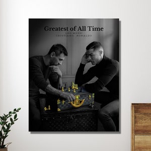 messi und ronaldo spielen schach plakate, leinwand messi cr7 malerei, ronaldo messi druck, geschenk für ihn schach runde WM 2022 plakate