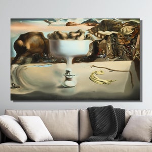 Salvador Dali Apparition of Face and Fruit Dish on a Beach Oil Painting Print Arts, Salvador Dali Artwork Exhibition, Salvador Dali Wall Art